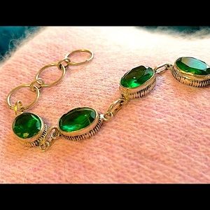 Green tourmaline bracelet sterling silver artisan India